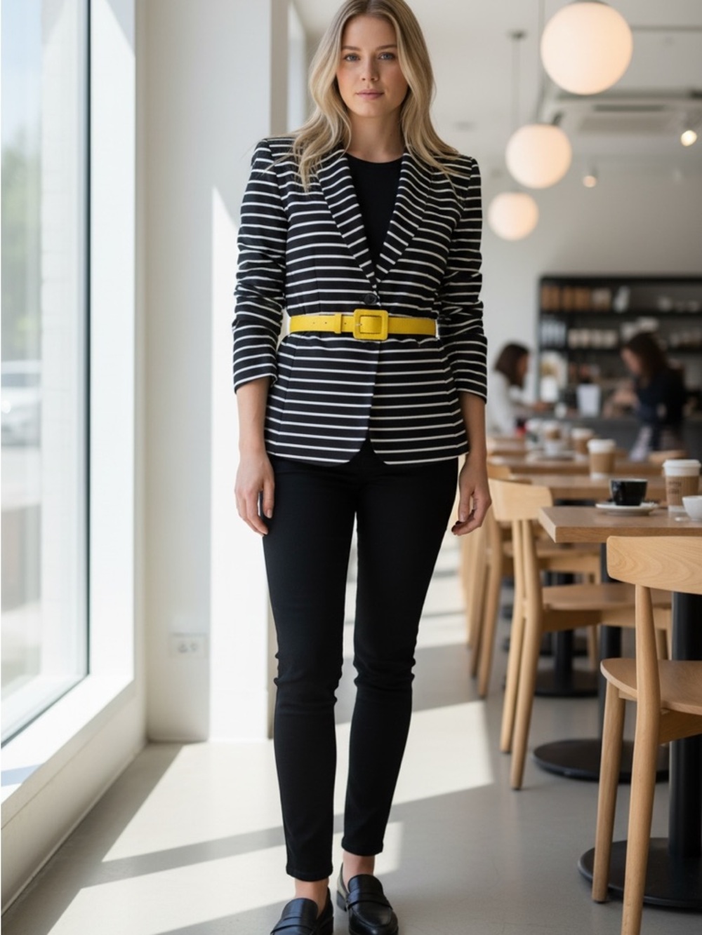 Tahari Women's Striped Blazer with Yellow Accent